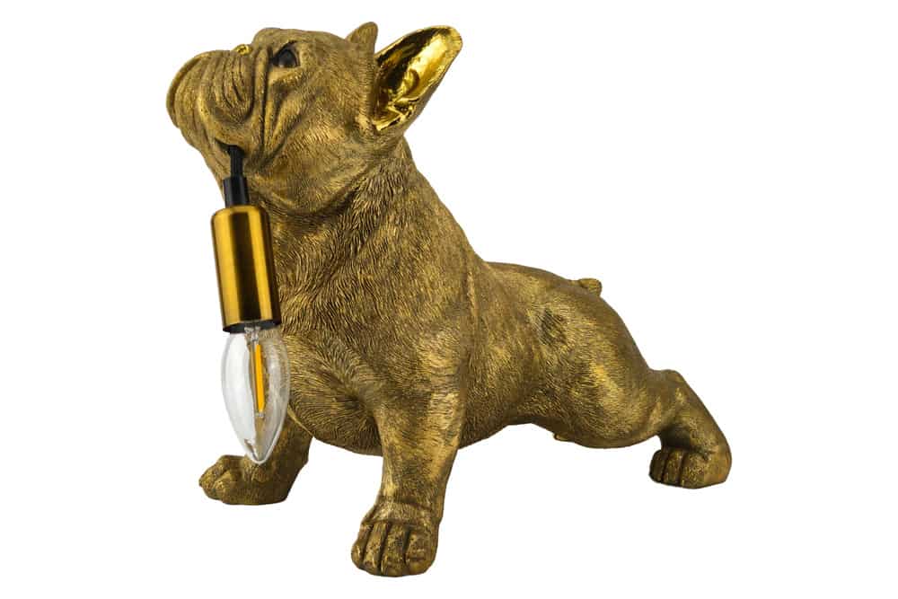 Handgefertigte Tischlampe BULLDOG 35cm gold Hunde-Skulptur