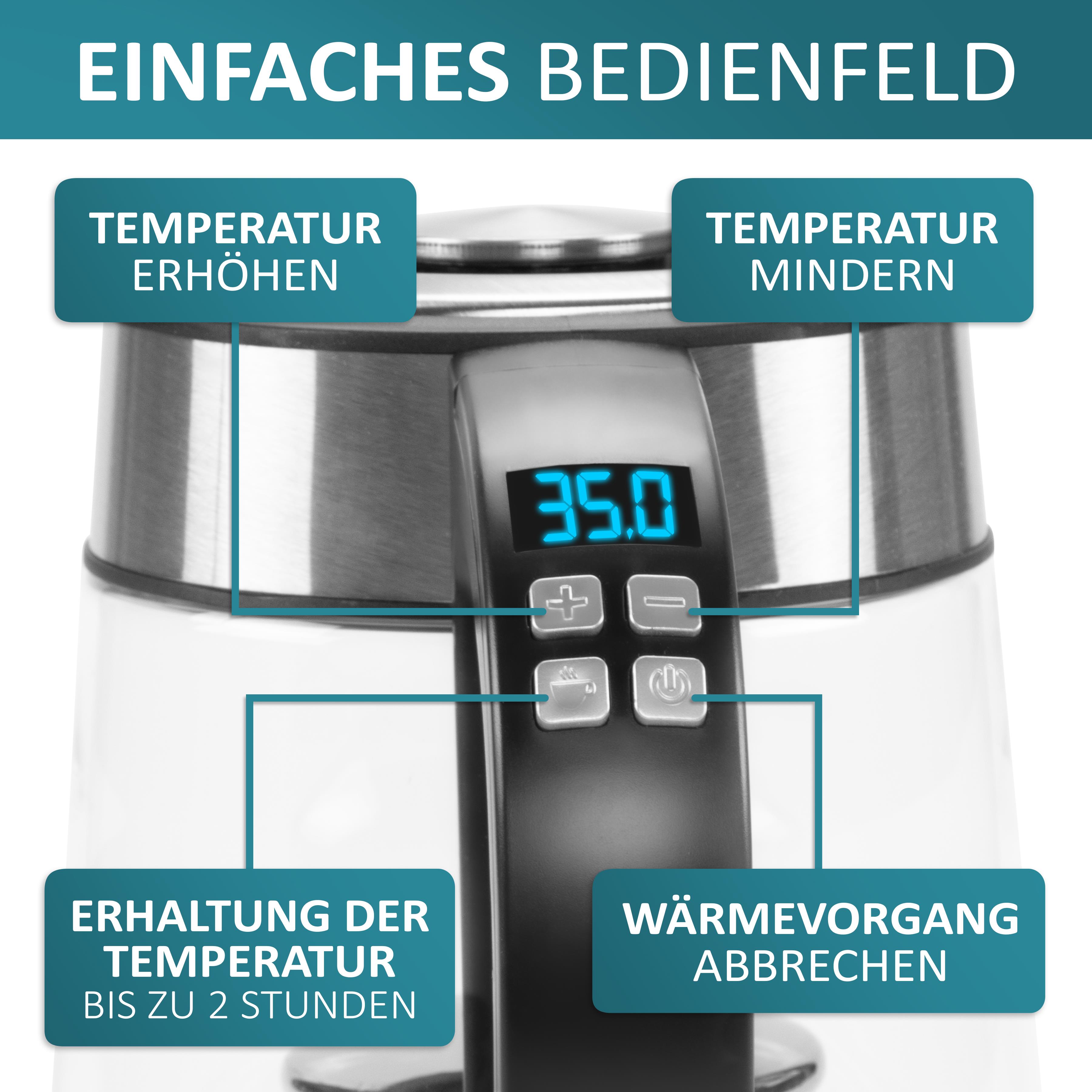 Ecosa Glas Wasserkocher m. Temperatureinstellung Teefilter LED 1.7L