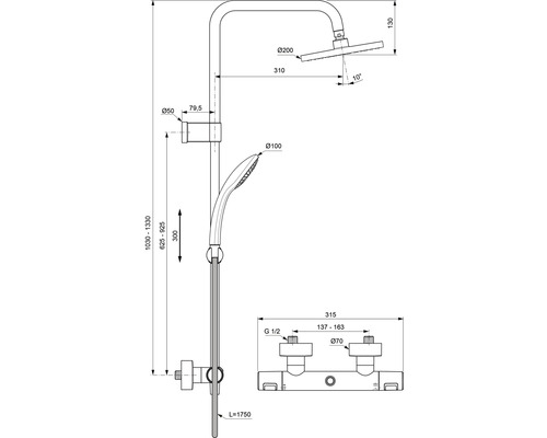Douchekolom inclusief thermostaat Ideal Standard Ceratherm T25 zwart A7546XG