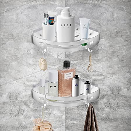 (2er Set) Aluminium Duschregal Badezimmer Eckablage Halterung - Weiss