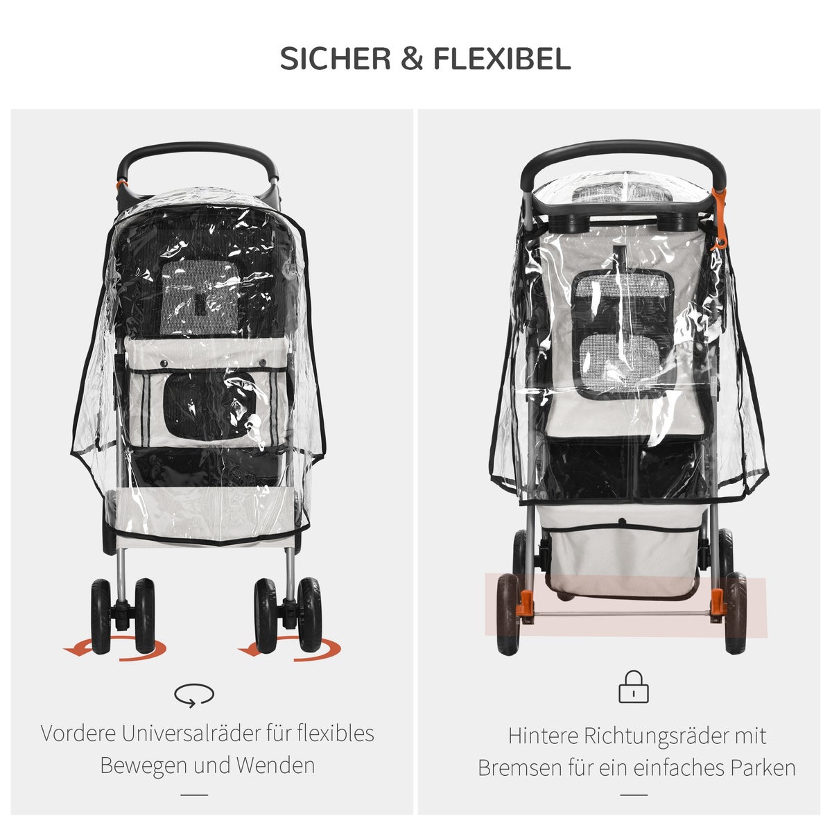 PawHut hondenbuggy, 75L x 45B x 97H cm, Oxford stof (100% polyester), staal, grijs