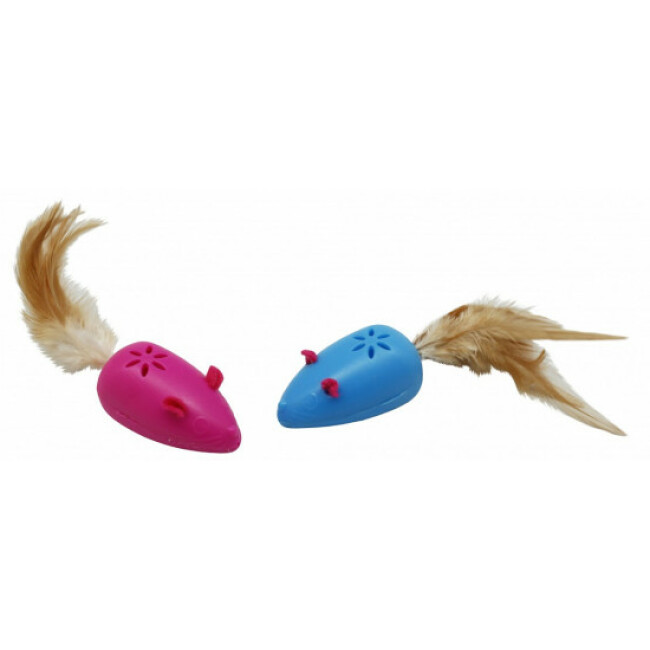 Jouet souris en TPR avec grelot et plumes pour chat