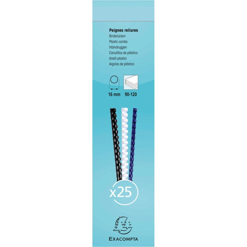 Baguette reliure anneaux plastique 20 mm Exacompta noir - Boîte de 100