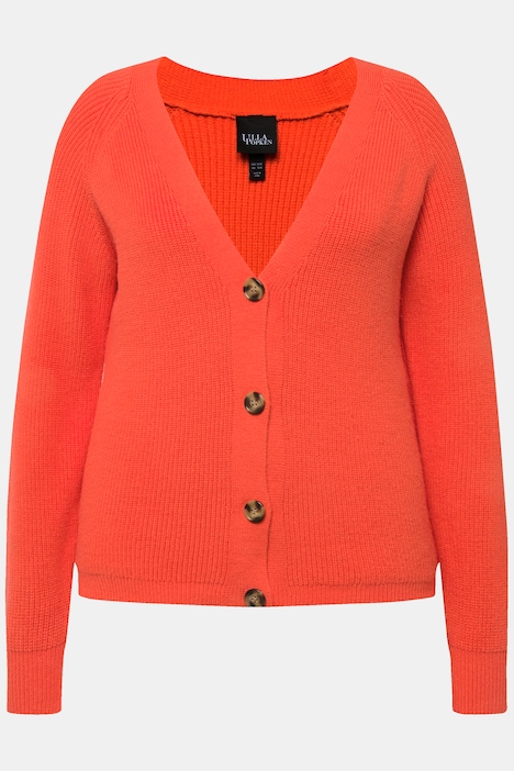 Strickjacke, Rippstrick, V-Ausschnitt, Langarm