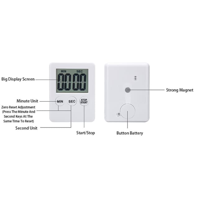 Tynd Køkken Timer Timer Storskærm Digital Magnetisk Nedtælling