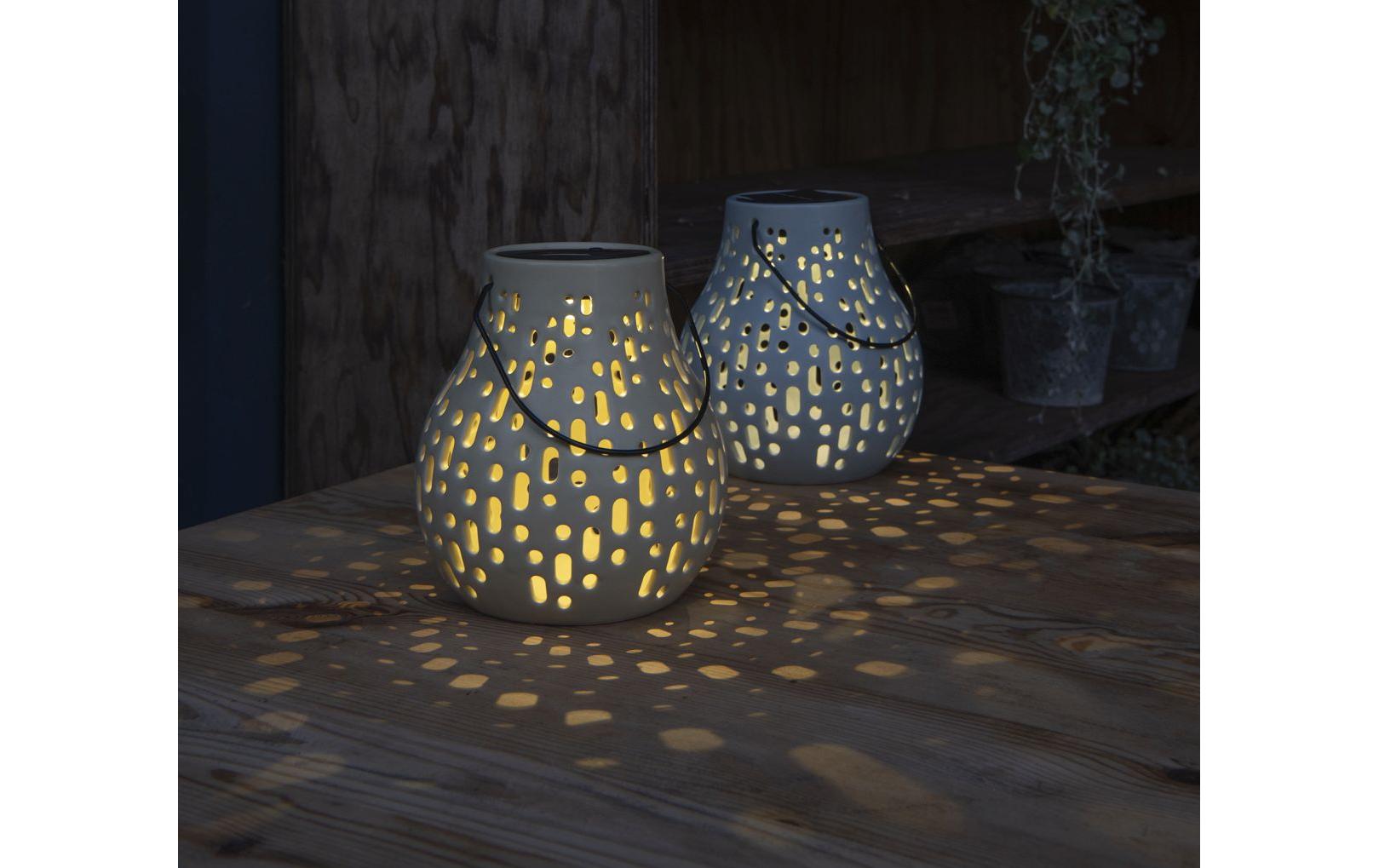 Solar Ceramic Lamp BeigeDekolicht zum Aufstellen oder Aufhängen