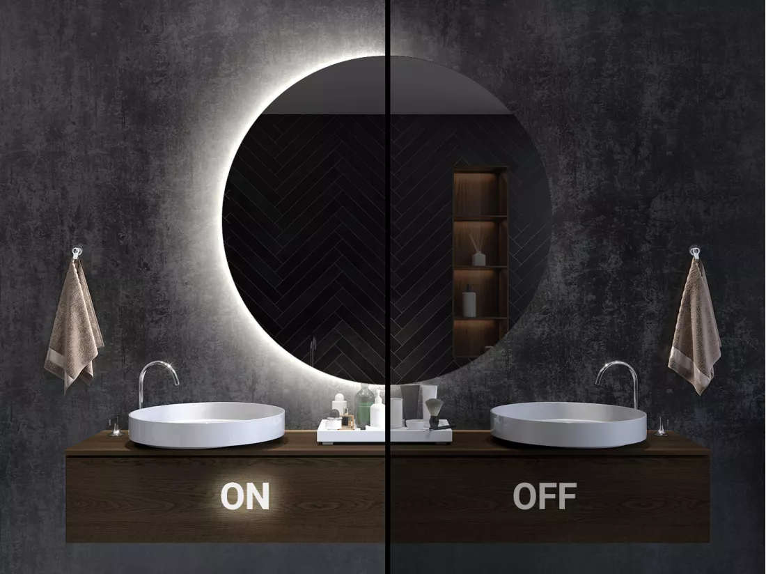 Magnifique Grand Miroir LED Demi-Rond pour Chambre 100cm - lumière neutre