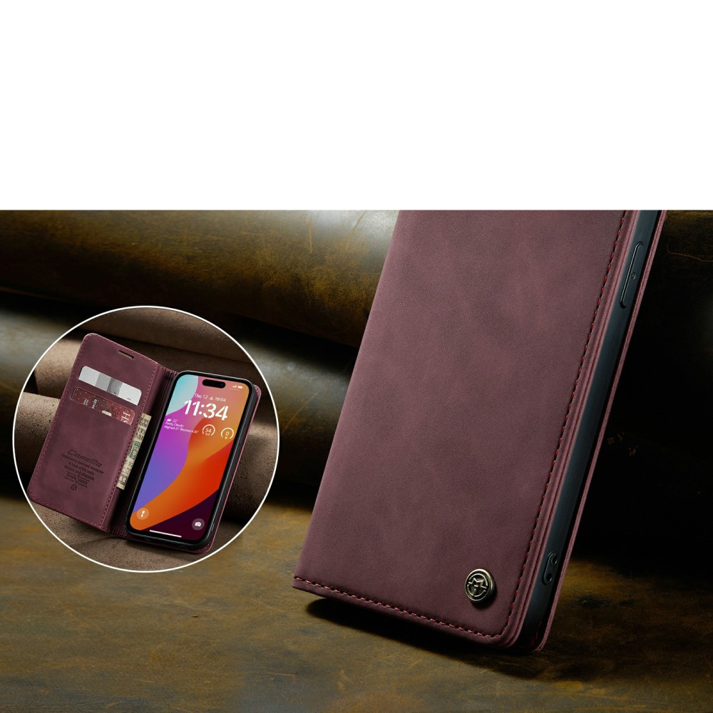 iPhone 16 Pro Max Leder Tasche Flip Wallet Etui mit Kartenfächern - Dunkelrot