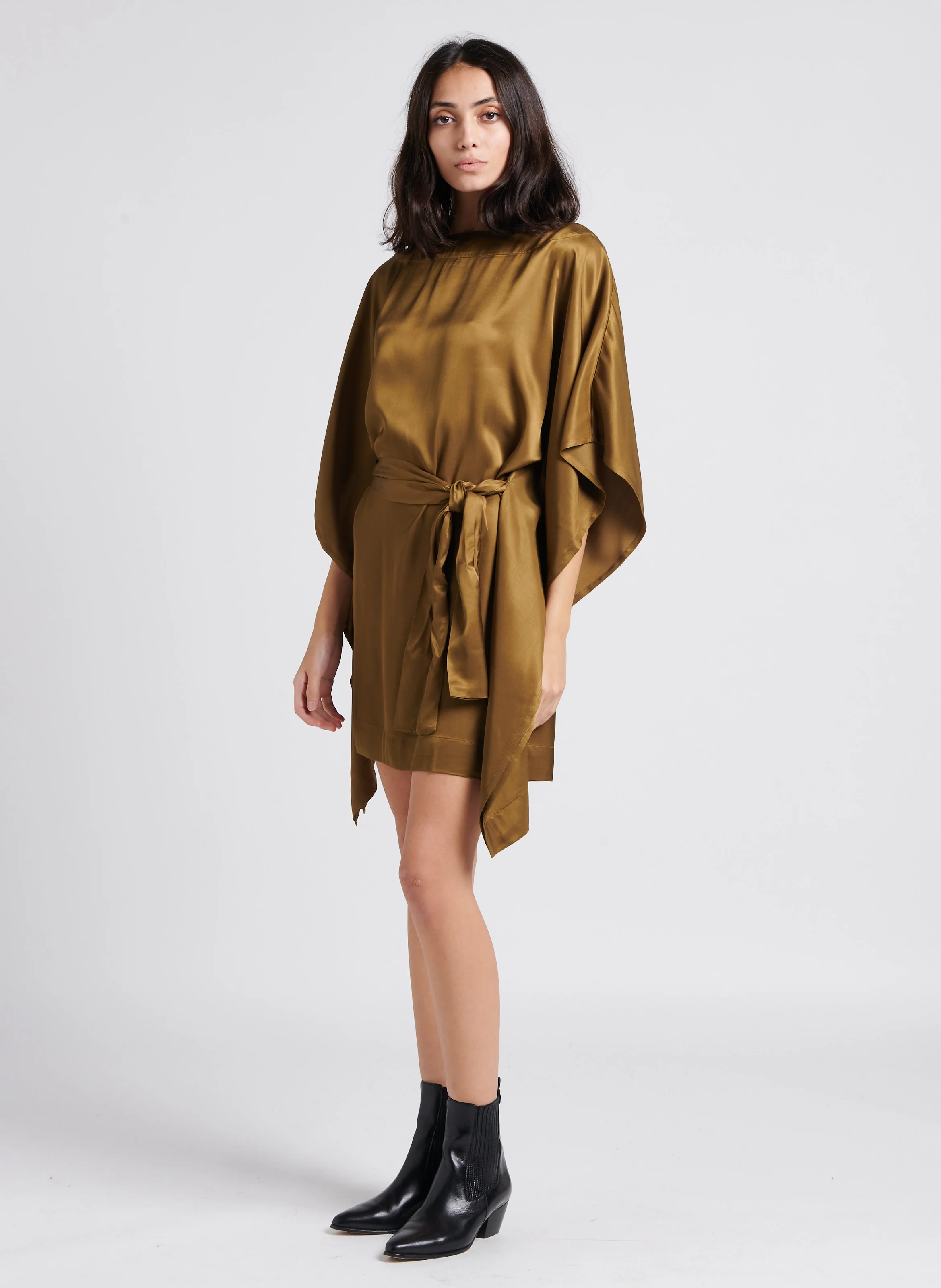 CARTNEY - Robe ample courte col bateau | Marron