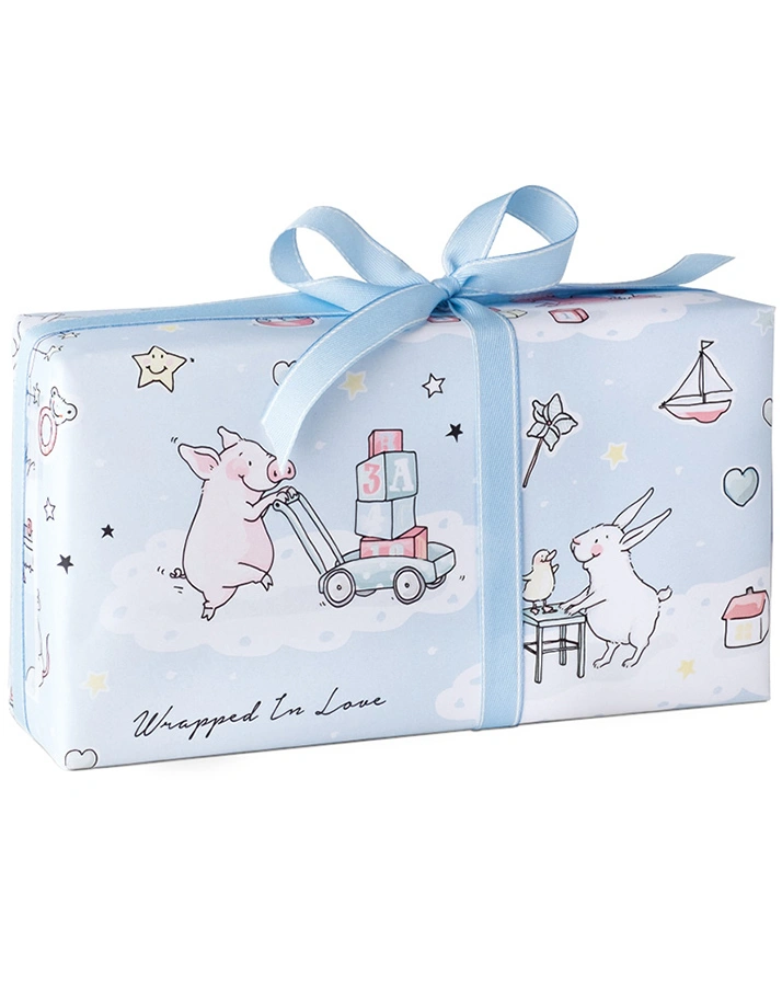 Geschenkpapier BABYTIERE BLAU (69x49 cm) 3er-Set in bunt