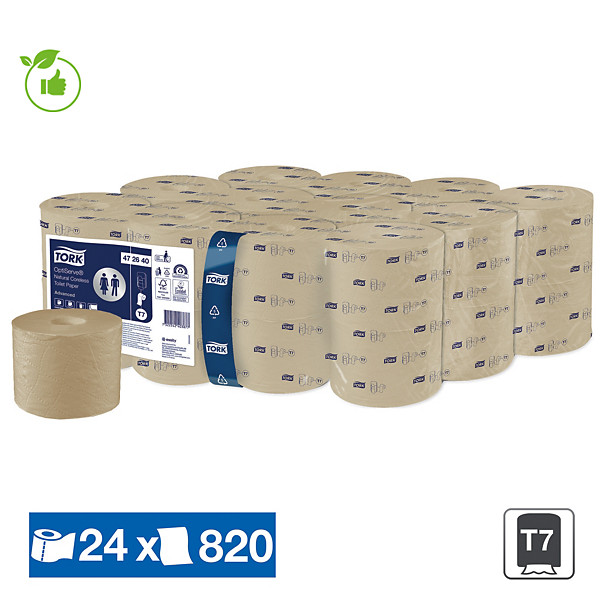 Papier toilette Tork Advanced T7 naturel sans mandrin 2 épaisseurs, lot de 24 rouleaux