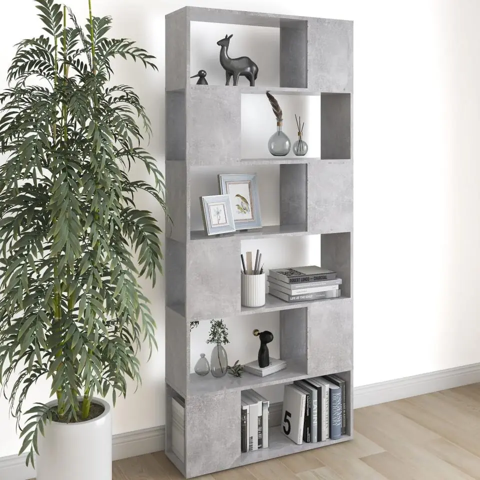 vidaXL - Boekenkast Kamerscherm - Betongrijs - Bewerkt hout - 80 x 24 x 186 cm