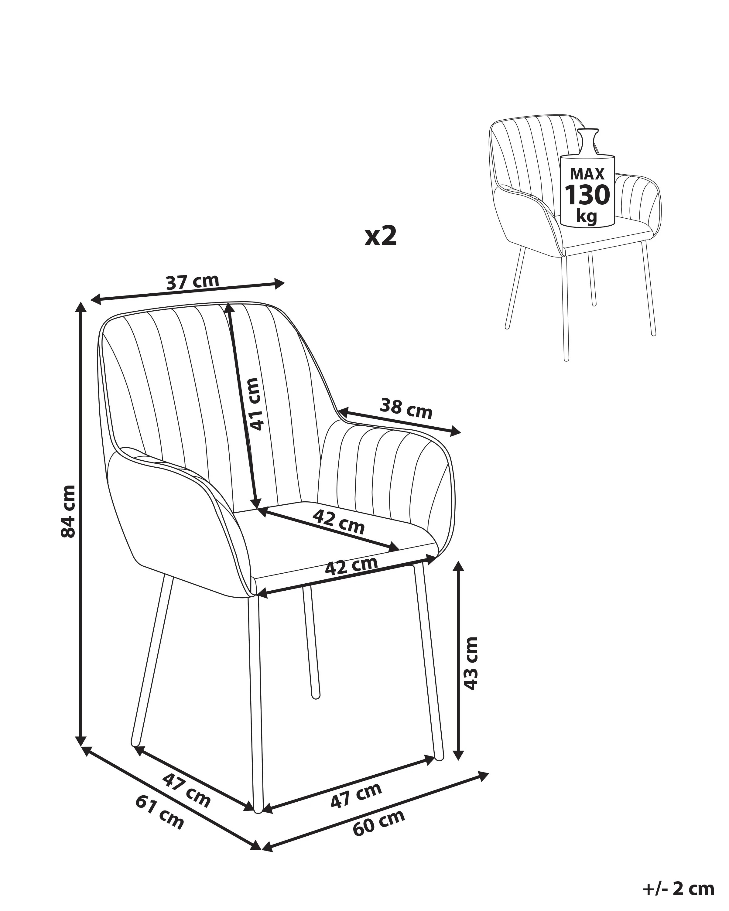 Set van 2 eetkamerstoelen WELLSTON Fluweel Gebroken wit