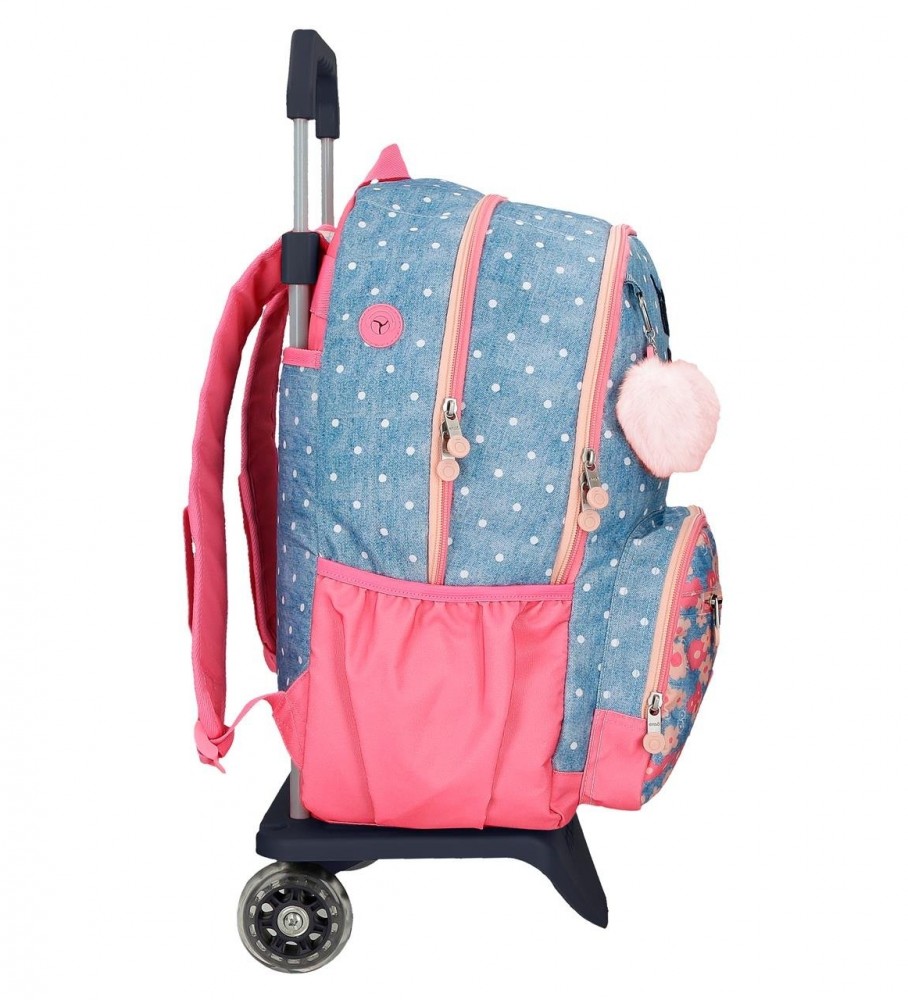 Mochila Enso Little Dreams com dois compartimentos e rodinhas, rosa