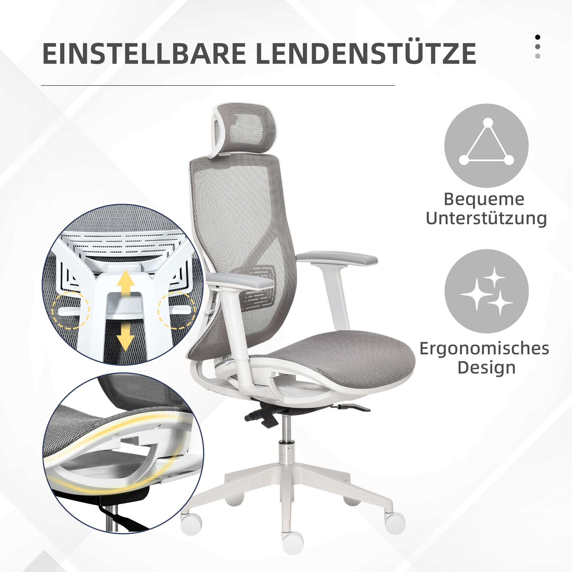 Vinsetto Bürostuhl ergonomisch geformt, high-end gaslift Grau 67 x 65 x 120-128 cm (BxTxH)
