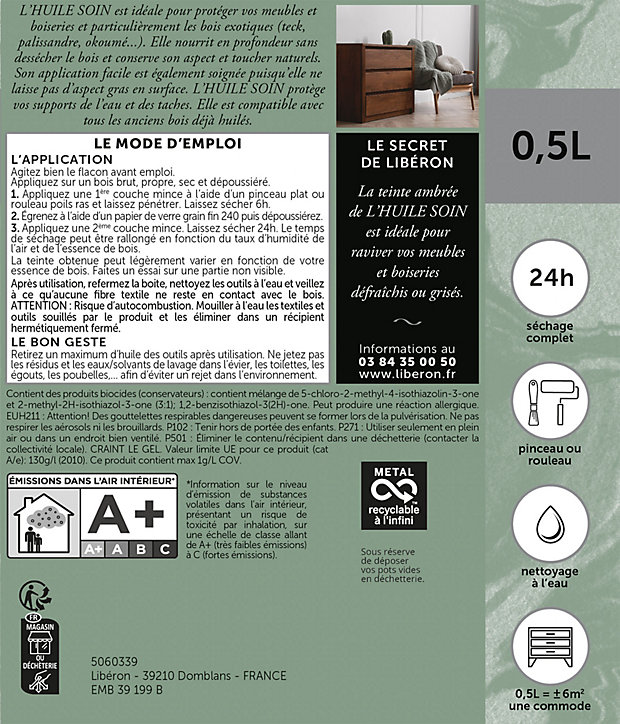 Huile de soin teck & bois exotiques Libéron incolore 500ml