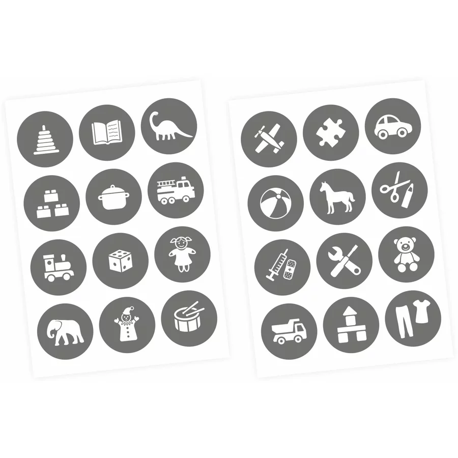 Nikima Möbelaufkleber Ordnungssticker für Spielzeug WEISS GRAU grau