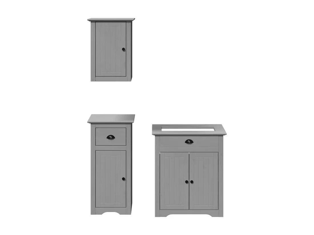 Meubles de salle de bain 3 pcs BODO gris bois de pin massif