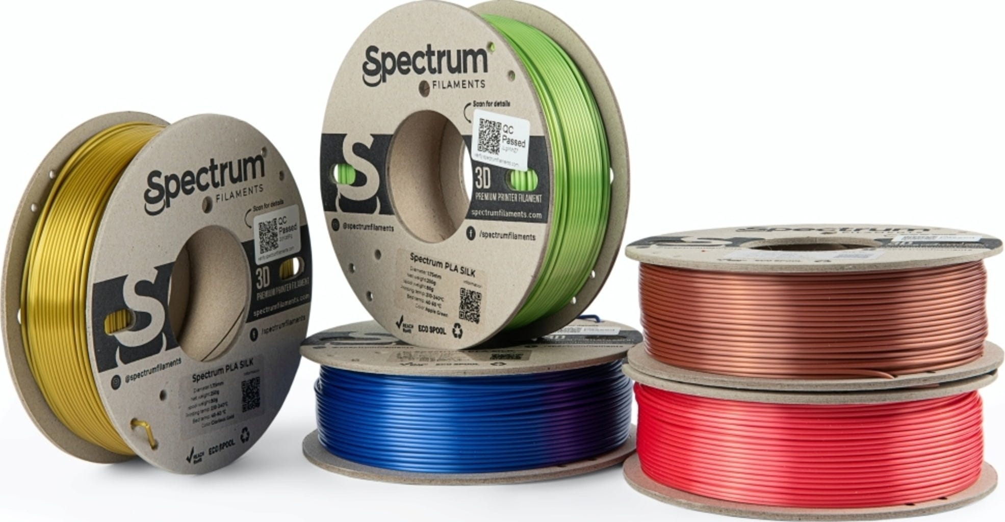 Spectrum  5er-Set PLA SILK, 1,75 mm (1.250 g)    Filamente auf ökologischen Pappspulen