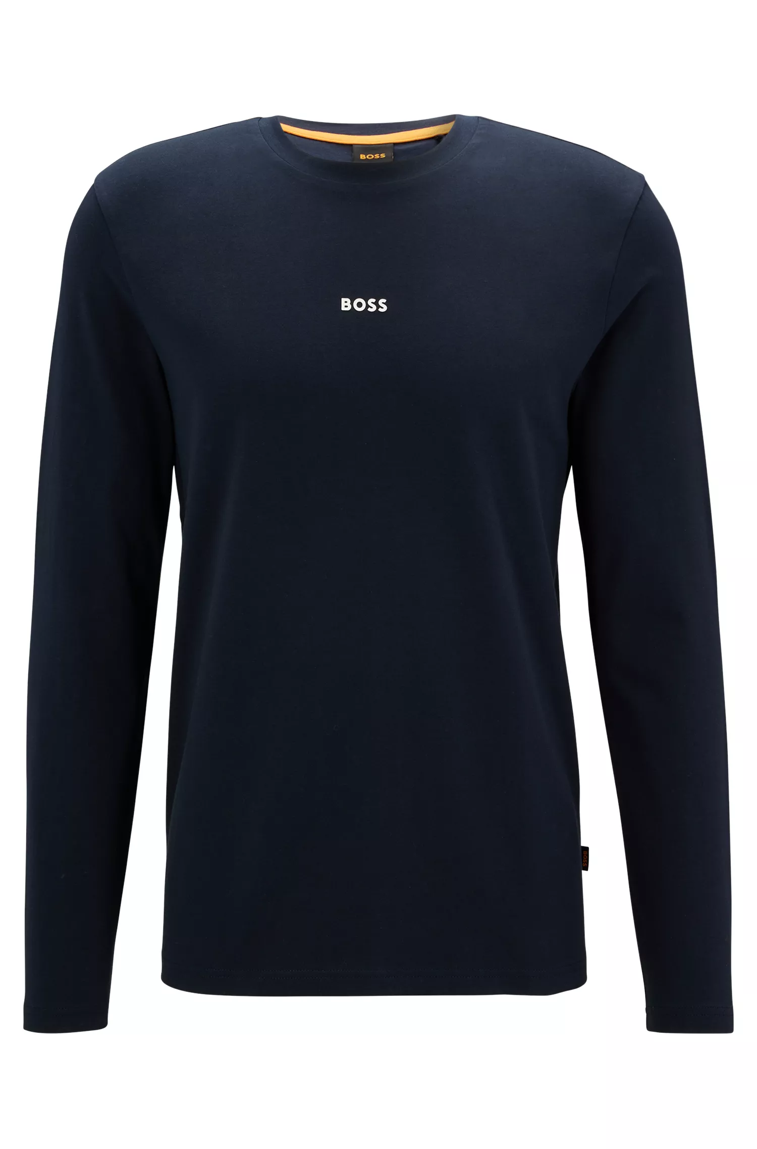 Camiseta BOSS laranja de algodão stretch com modelagem regular e logotipo contrastante.