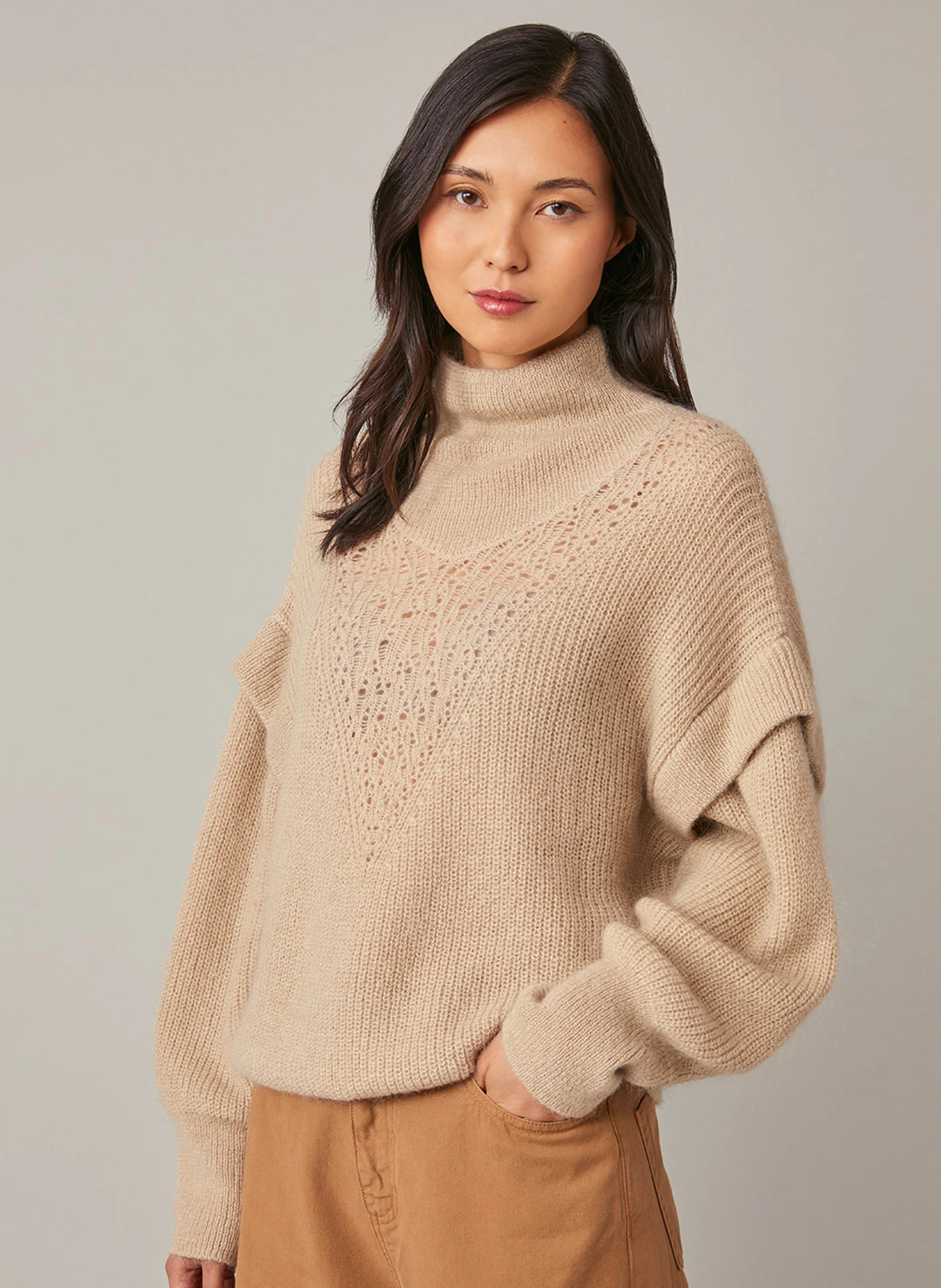 ELISABETH - Pull ample ajouré en laine mélangée | Blanc