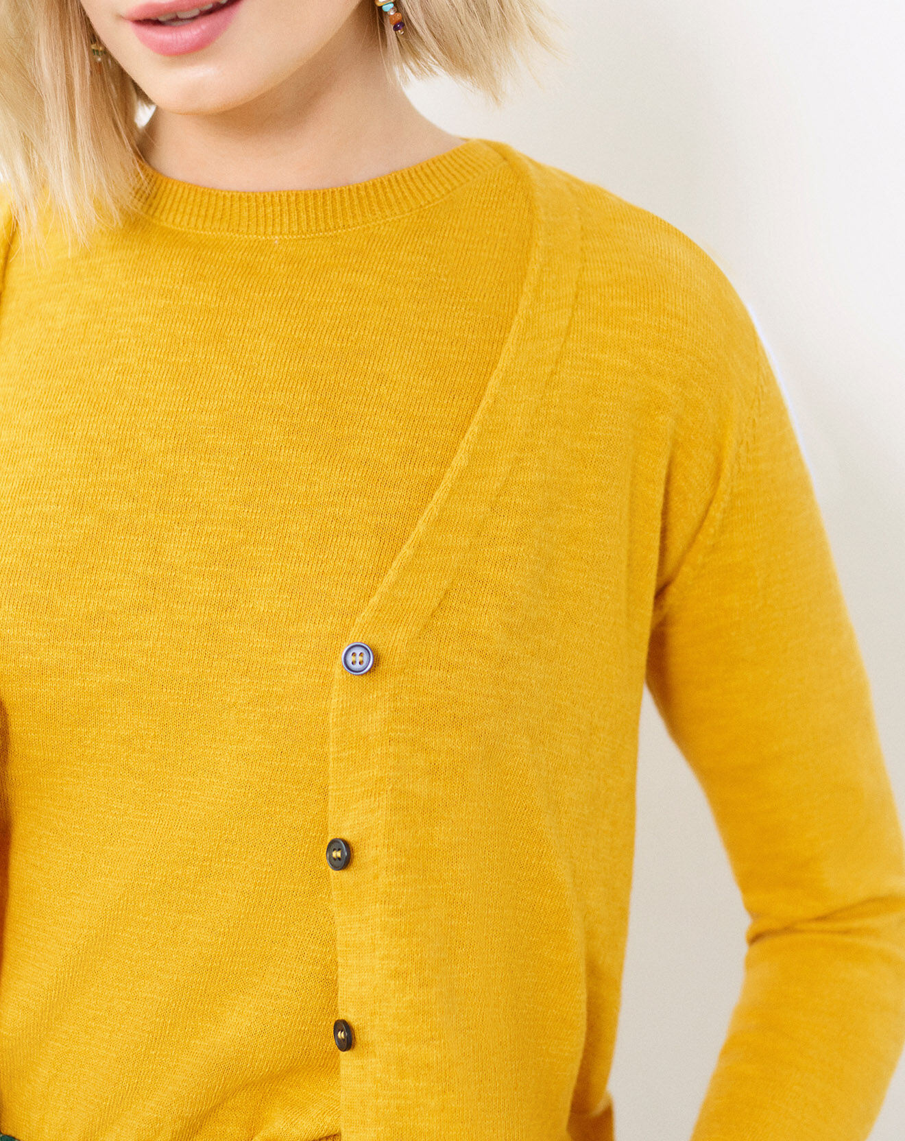 Caroll Cardigan fin en Coton & Lin Blondine safran
