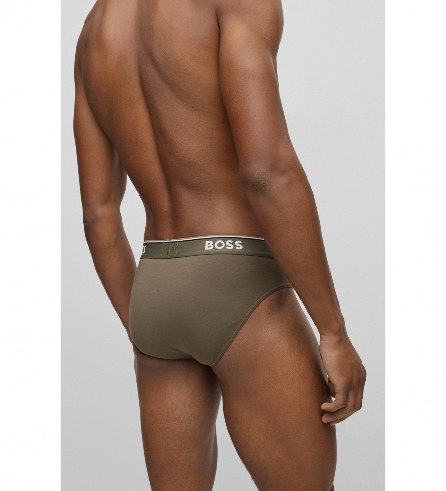 Pacote com 3 cuecas BOSS nas cores preta, verde e azul-marinho.
