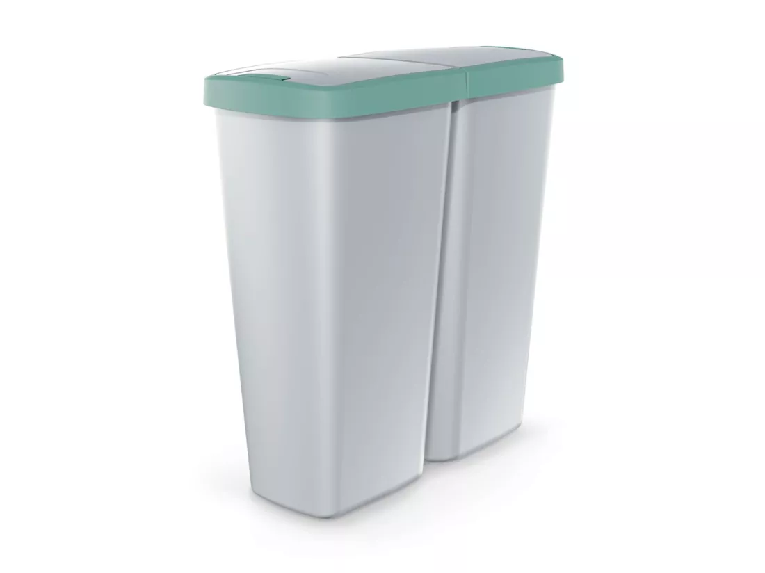 poubelle avec 2 couvercles indépendantes de 50L blanc et vert 54x24x56