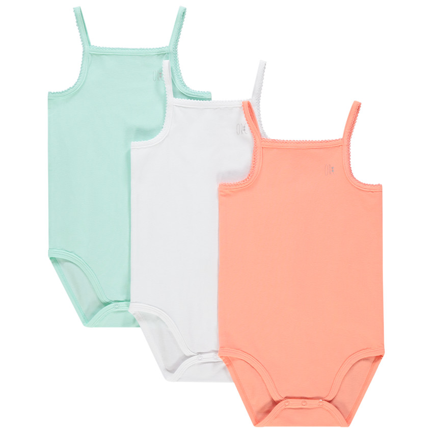 Lot de 3 bodies à fines bretelles unis pour bébé fille