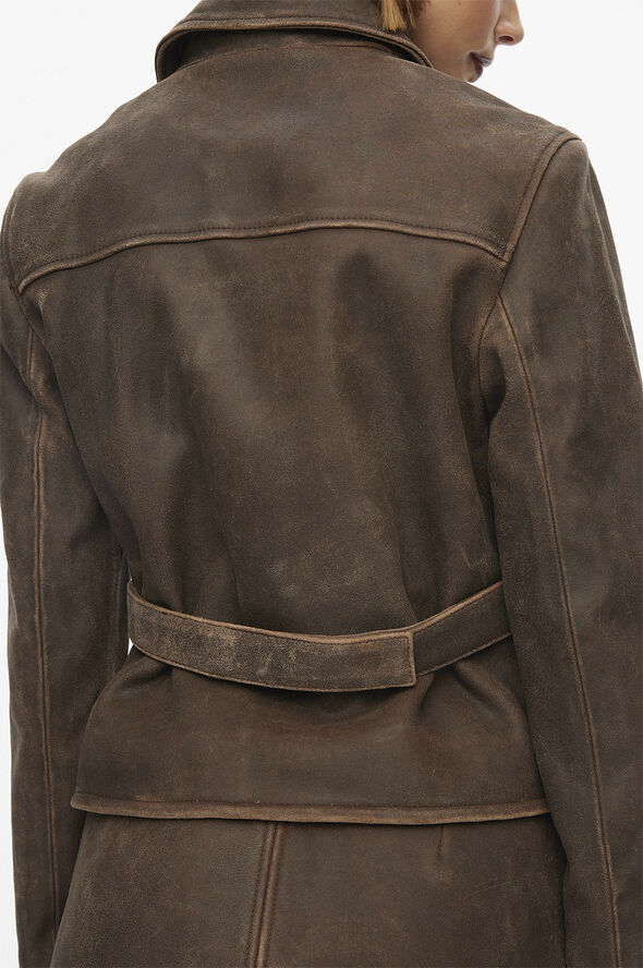 Oval Square Ride Leather Blazer Dark brown worn