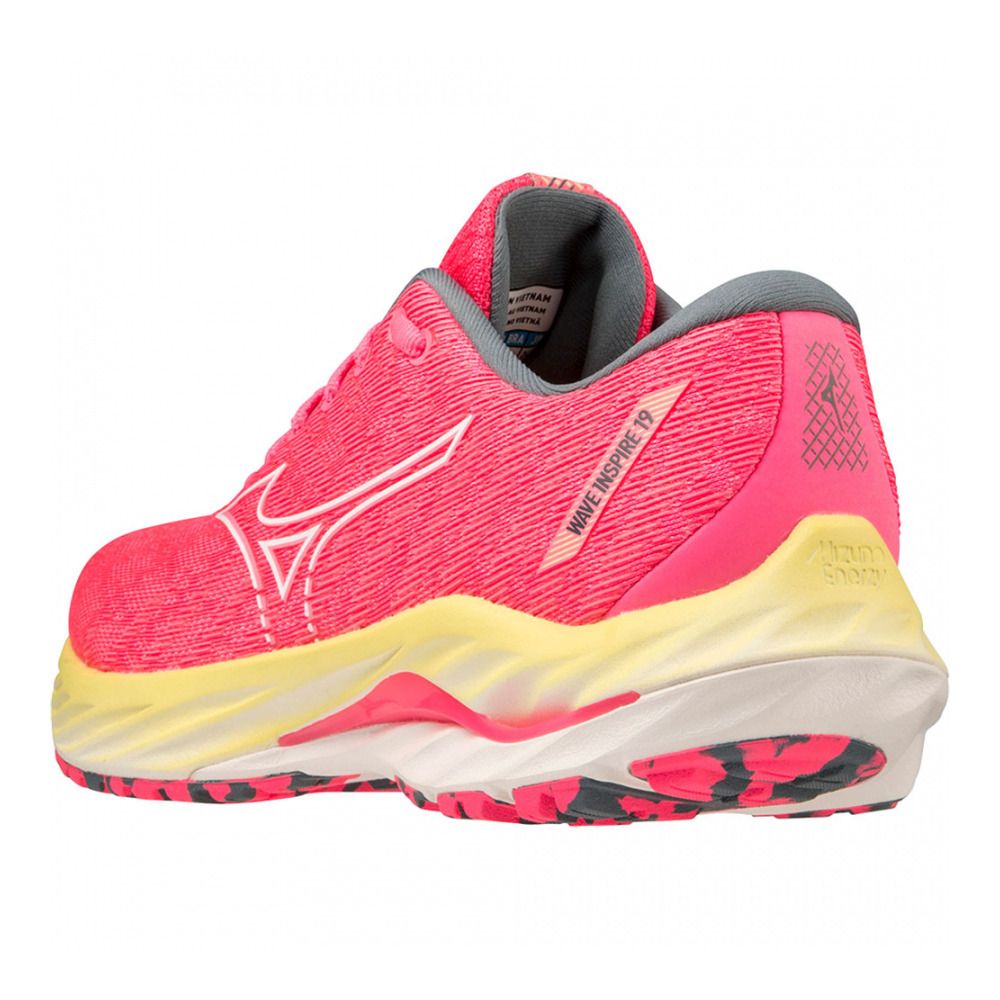 Mizuno WAVE INSPIRE 19 - Chaussures running Femme high-vis pink/snowwhite/luminous