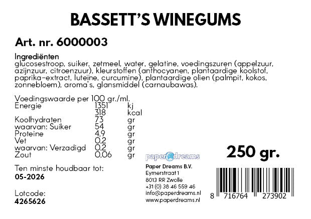 Winegums Snoep Bassett's 250gr
