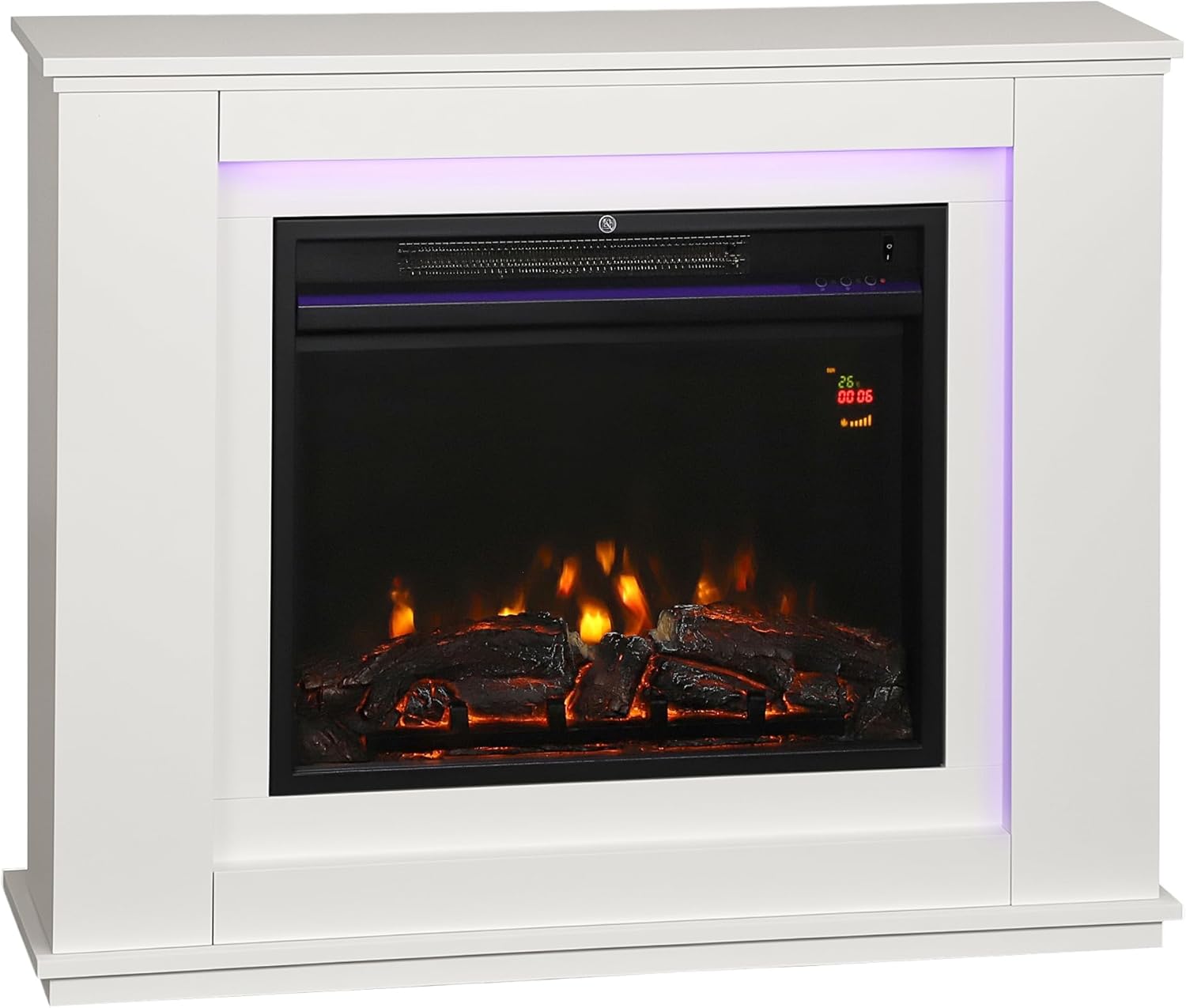 HOMCOM Elektrokamin mit Heizung, Elektrischer Kamin mit 12 Farbigen Flammeneffekten, 5 Helligkeitsstufen, 2000W Dekokamin mit 2 Leistungsstufen, Fernbedienung, Thermostat, Timer, Überhitzungsschutz