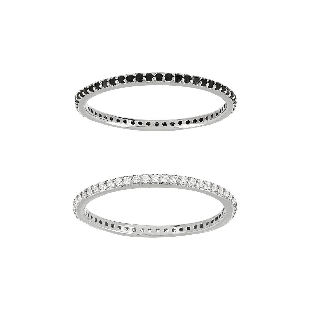 Duo bague alliance tour complet argent 925 zirconias noirs et blancs