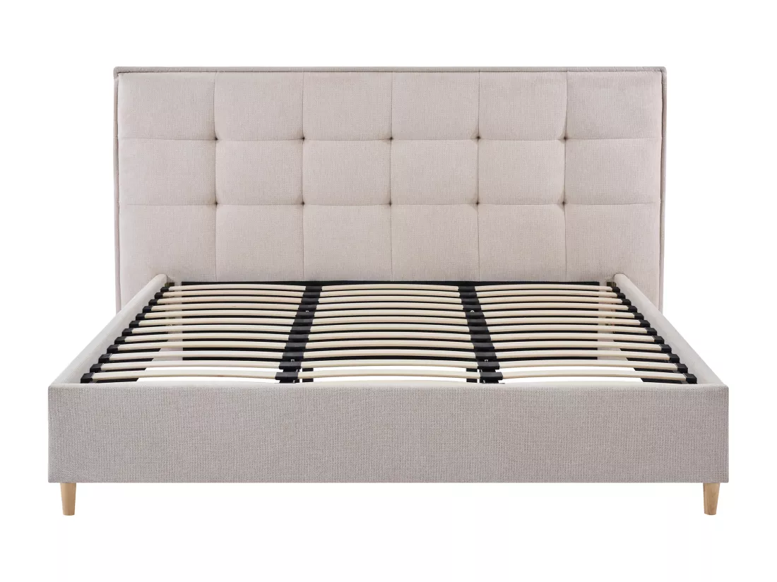 Lit 140 x 190 cm avec tête de lit capitonnée - Tissu - Beige - NIRPIO