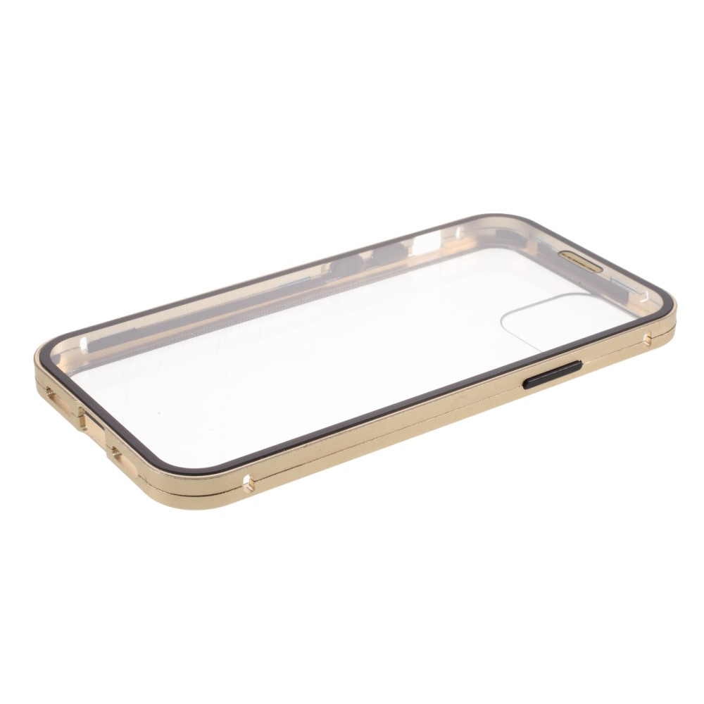 iPhone 12 / iPhone 12 Pro Magnetische Alu Schutzhülle mit Panzer Glas Backcover   Displayschutz (Magnet-Technologie) - Gold