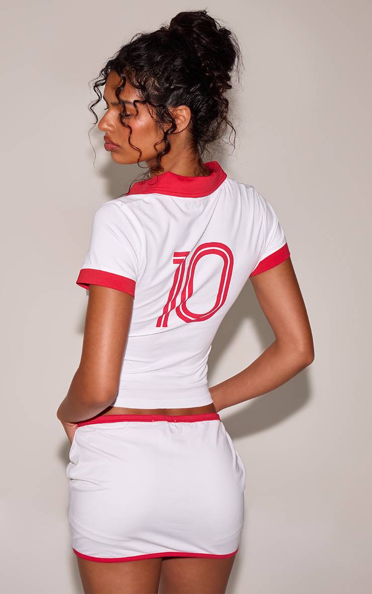 Blanc Haut À Manches Courtes Avec Logo Angleterre Et Bordures Contrastées