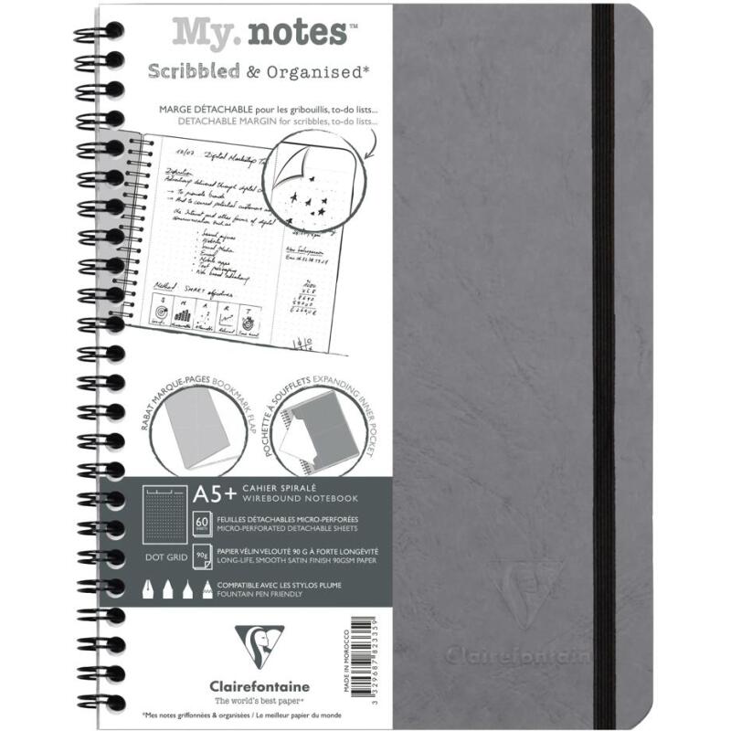 My.Notes Age Bag carnet reliure intégrale à marges détachables A5+ 120 pages détachables DOT + cadre en-tête - Gris