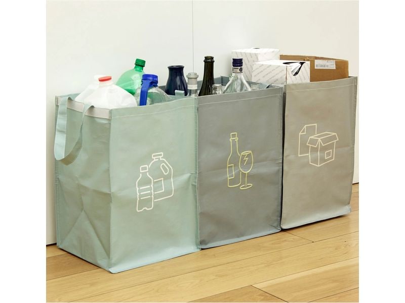 Kikkerland Recyclingtasche OR111 3 Stück, Braun/Grau/Grün Recyling-Station