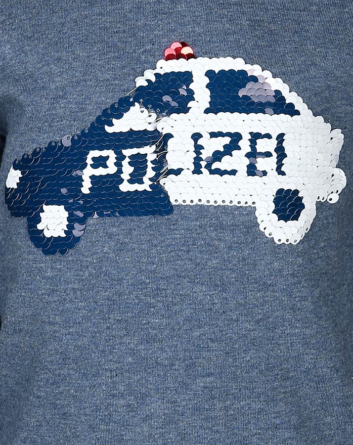 Langarmshirt POLIZEI TATÜ-TATA mit Wendepailletten in blau melange