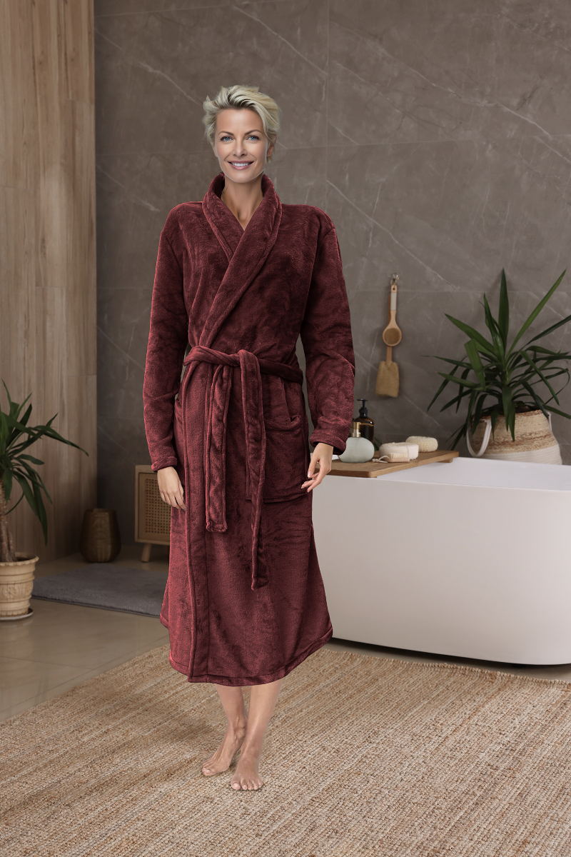 LINNICK Flanel Fleece Badjas Uni - bordeaux