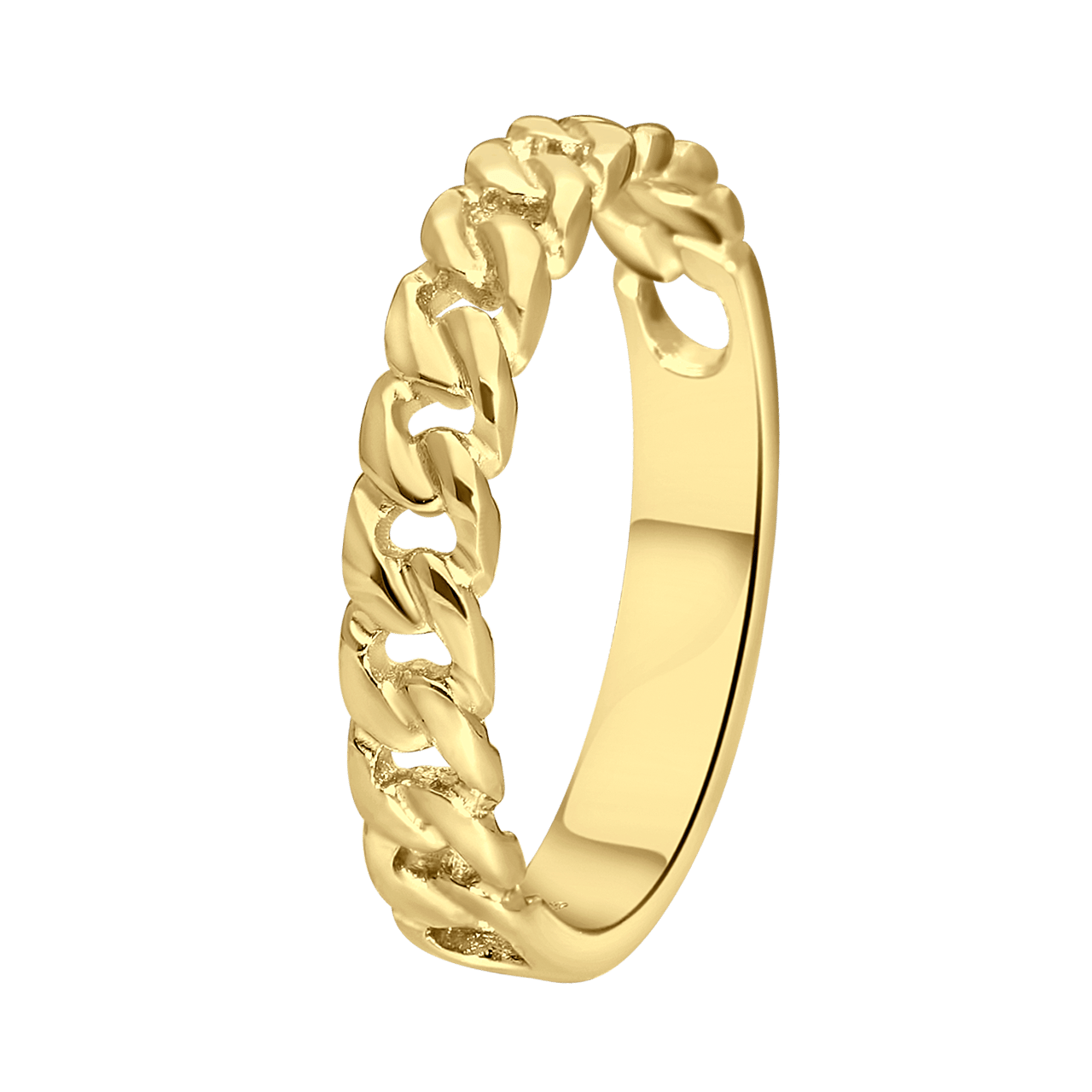Zilveren goldplated ring gourmetschakel