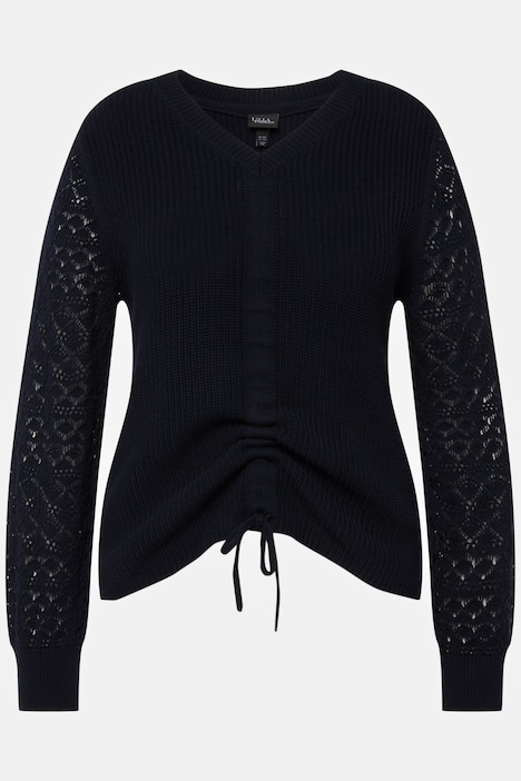 Pullover, Raffband, Patentstrick, V-Ausschnitt, Langarm