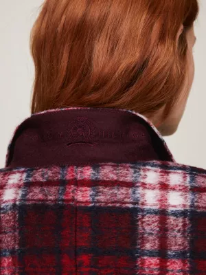 Blazer de corte reto com estampa xadrez tartan, unissex e abotoamento duplo.
