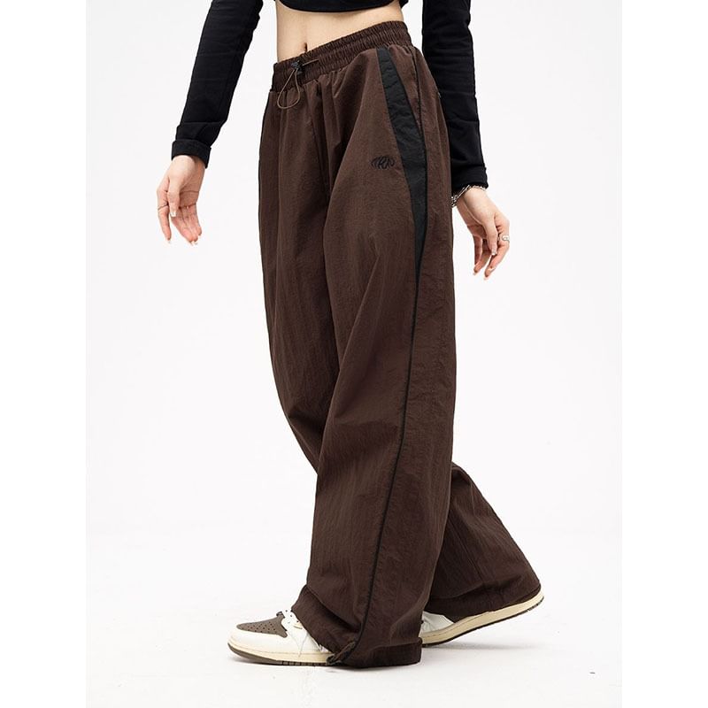 Rosesand - Lage taille kleurblok losse wijde joggingbroek