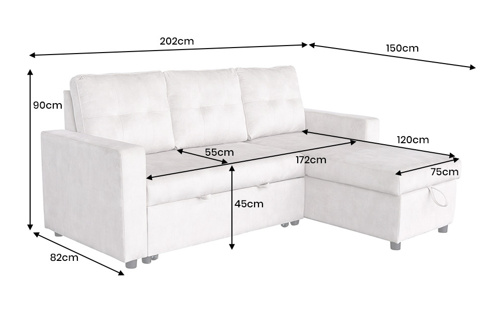Modernes Ecksofa APARTMENT 205cm champagner beige Samt 3-Sitzer Bettfunktion Stauraum