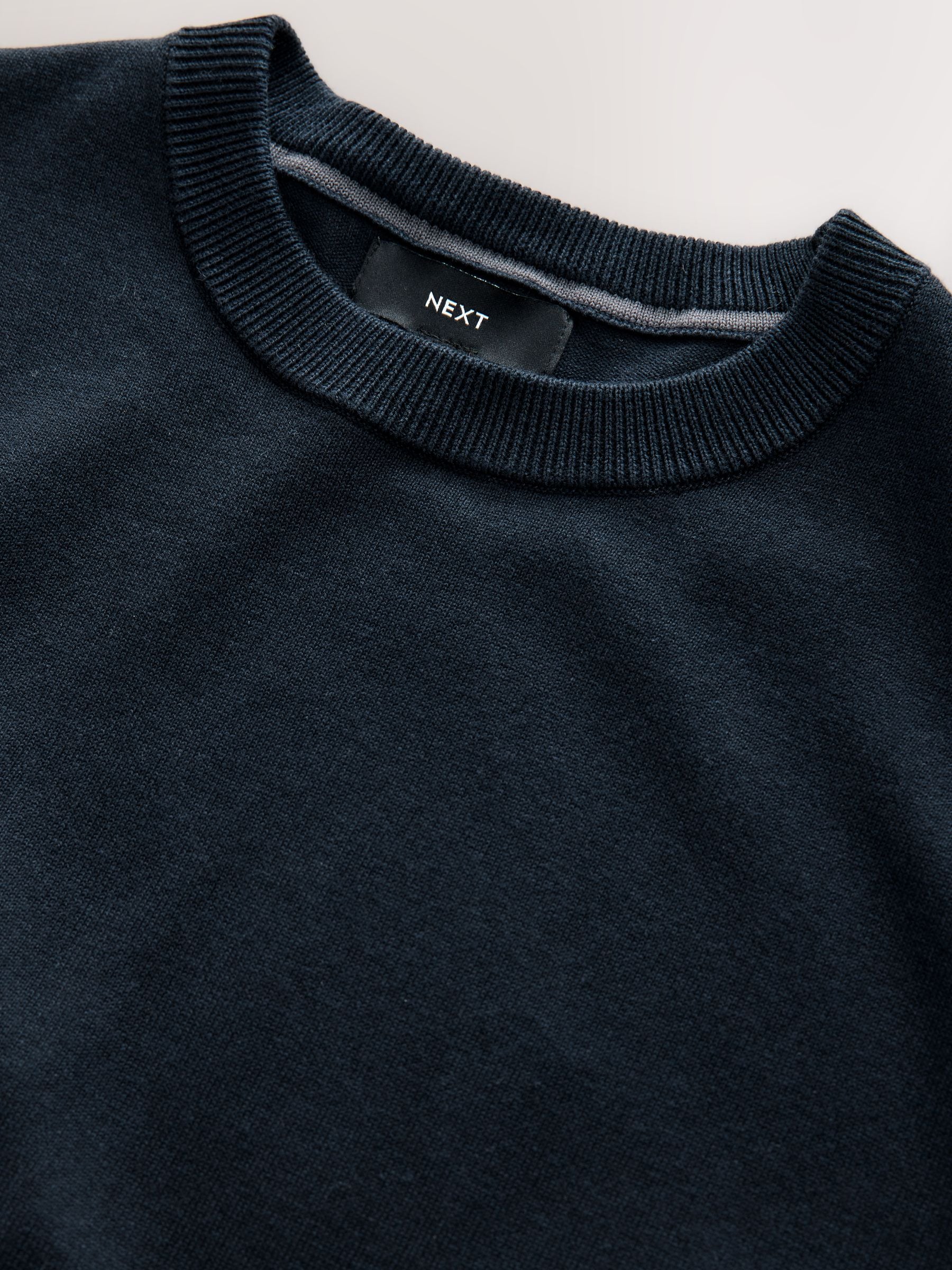 Donkerblauw - Effen - Regular Fit Cotton Rich Crew Neck Jumper