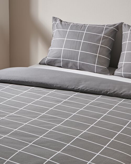 housse de couette polycoton 240x200 carreaux gris