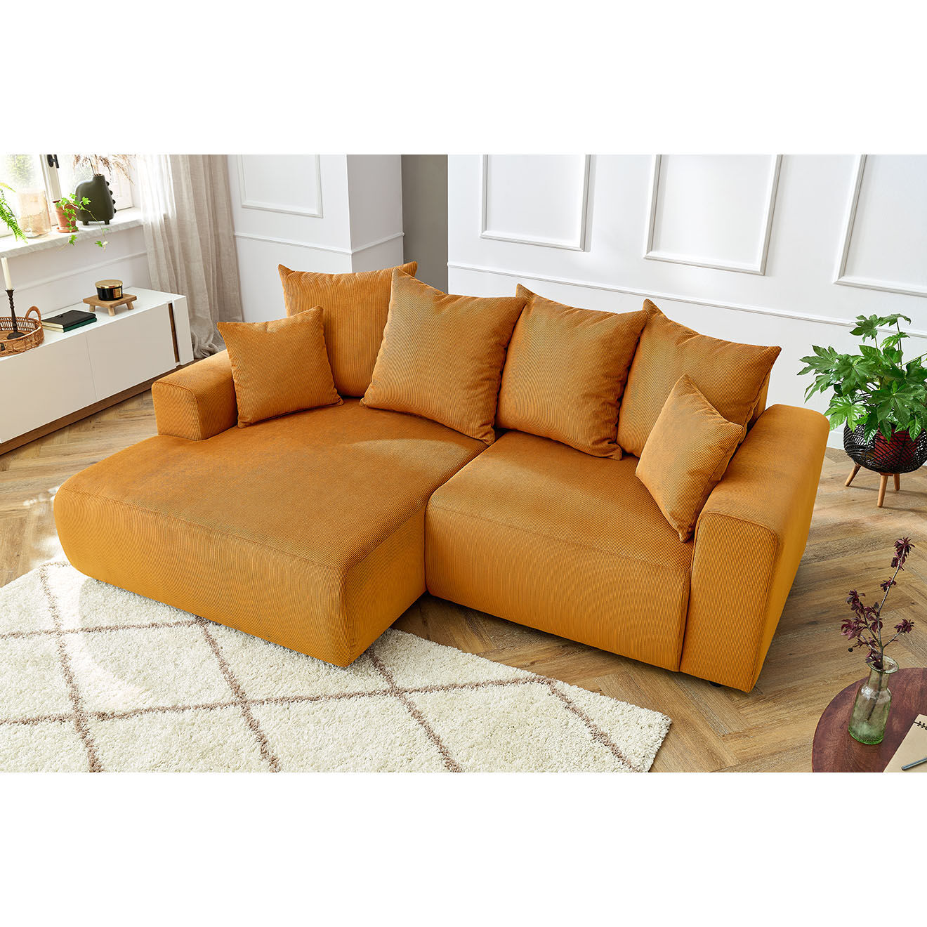 Bobochic Canapé d'angle fixe gauche Enjoy moutarde - 237x147x95 cm