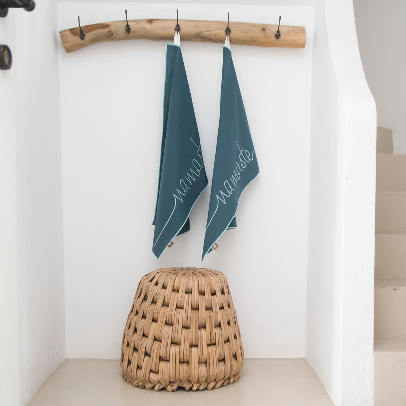 Febronie 2 Torchons en Coton Namaste bleu paon - 50x75 cm